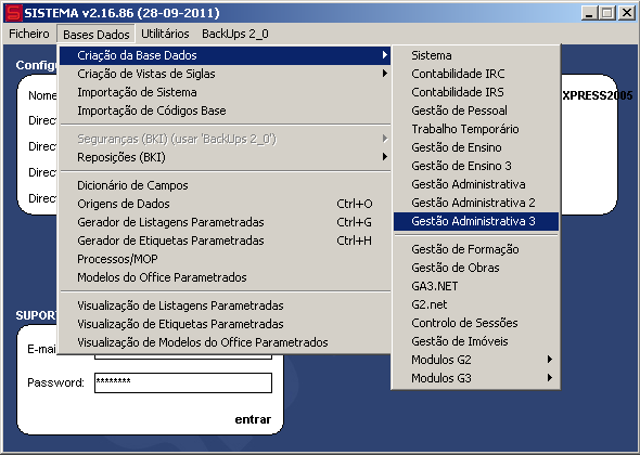 2. Actualizar as bases de dados Depois de concluído o passo 1, é necessário realizar a actualização das bases de dados. Para tal, é necessário abrir o software de SISTEMA.