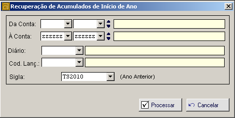 c. Recuperação de acumulados do ano anterior; A recuperação de acumulados do ano anterior, cria para cada um dos clientes, um lançamento com o valor do saldo desse cliente na sigla anterior.