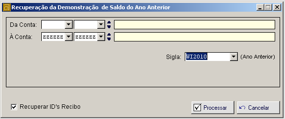 d. Passagem das demonstrações de saldo; Este utilitário pesquisa na sigla anterior a demonstração de saldo pendente do cliente, e regista-a no novo ano.