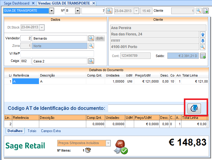 Poderá posteriormente, efectuar o envio através da opção Comunicação de documentos de transporte ou