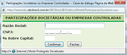 AÇÕES EM BOLSA Não preencher. 41 % sobre Votante - Indicar o valor percentual de participação sobre o direito a voto. AÇÕES EM BOLSA Não preencher.