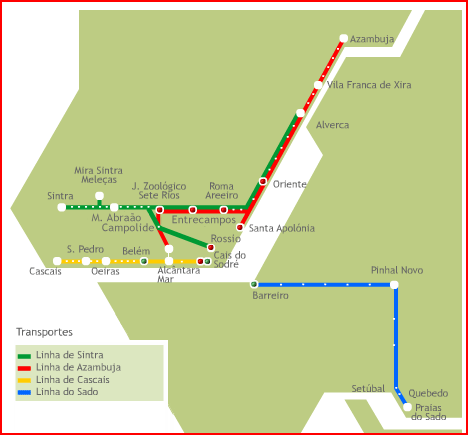 Figura 8.6 Mapa das linhas urbanas de Lisboa da CP Fonte: CP (2010) http://www.cp.pt/cp/displaypage.do?