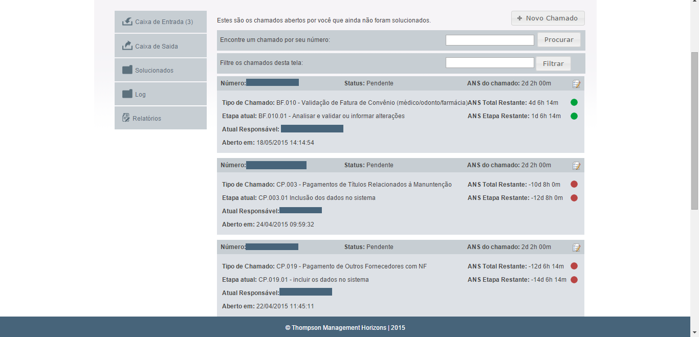 Workflow Caixa de Saída Nesta guia do menu Workflow estão listados os chamados