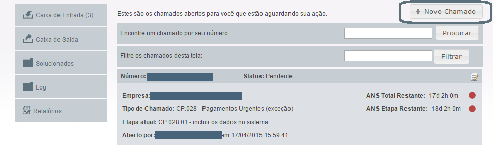 Abrir um Chamado Em qualquer tela do Workflow é possível encontrar