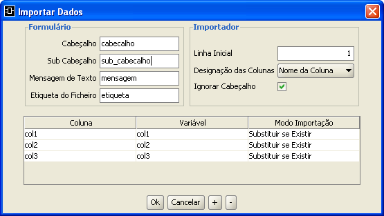 O bloco Importar Dados permite importar dados para o processo a partir de uma folha de cálculo (formato Excel).