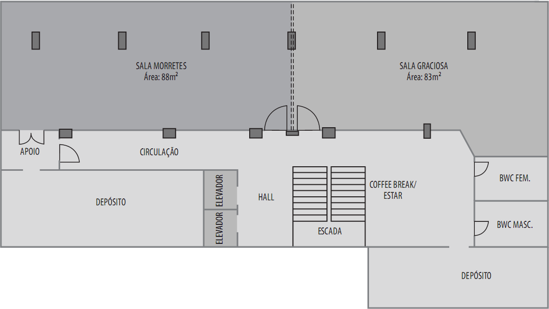 45 Tabela 4 Slaviero Palace: disposição das salas para os eventos Salas Auditório Esp. Peixe Escolar U Antonina 40 12 20 15 Morretes 80 25 40 40 Graciosa (A+B) 120 40 60 50 FONTE: BONFIM, 2010.