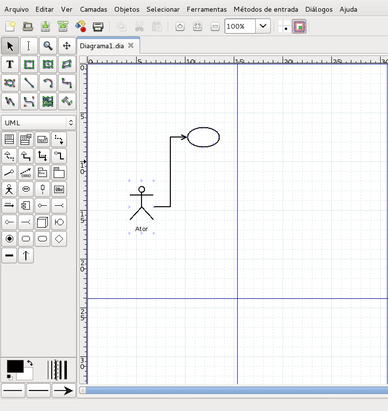 34 Figura 6 - Interface da ferramenta Dia Além do menu e a barra de ferramentas, Dia, permite visualizar a caixa de objetos de diagrama de acordo com o item selecionado, neste caso foi selecionado