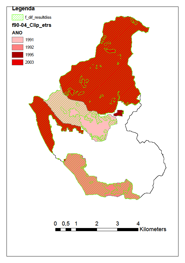 Figura 4 Áreas de mudança de ocupação do solo correspondendo as áreas ardidas Relativamente às métricas da paisagem (Fig. 6 e Fig.