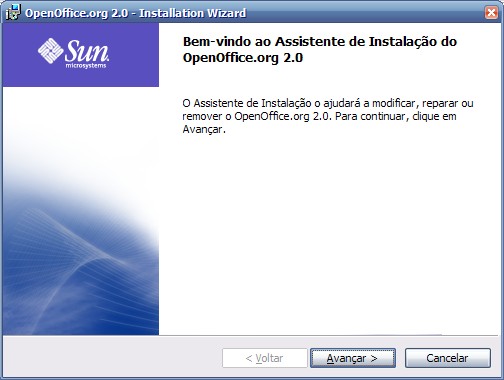 Instalação no Windows 98/ME/NT/2000/XP Após a descompactação dos arquivos, o programa de instalação do OpenOffice.