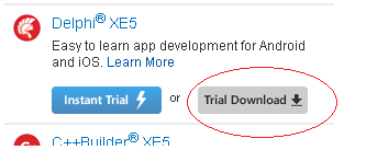 adicionar aplicativos desenvolvidos em versões trial na Google Play ou na AppStore. BAIXANDO A VERSÃO TRIAL Acesse o site www.embarcadero.com.