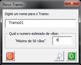 9 Para iniciar o desenho do tramo clique no botão Novo Tramo 10 Digite um nome para o trano a ser locado 11 Preencha o campo de vãos com o número total de vãos