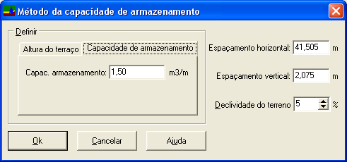 Figura 31 Tela apresentando módulo para dimensionamento de terraços em nível. Figura 32 Módulo para cálculo do espaçamento entre terraços a partir da capacidade armazenamento.