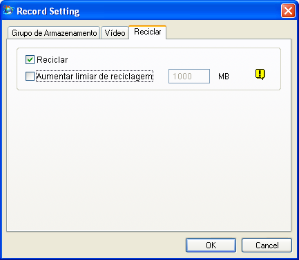 7B8.1.3 Configurando Reciclagem Na caixa de diálogo Record Setting, clique na guia Reciclar. Aparece essa caixa de diálogo. Configure as definições de reciclagem, conforme necessário.