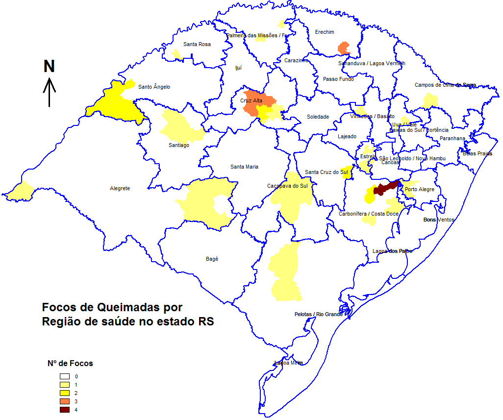 1.1. Mapa de Focos de Queimadas no Estado do Rio Grande do Sul de 30/01 a 05/02/2014 total 37 focos: De acordo com o Instituto Nacional de Pesquisas Espaciais foram registrados 37 focos de queimadas