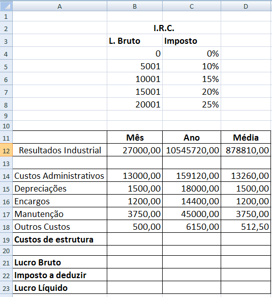 Exercício Nº 7 1. Seleccione uma nova folha e digite os seguintes dados: 2.