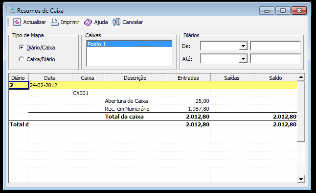 No Ponto de Venda também é possível aceder aos valores em caixa no menu Exploração Valores em Caixa.