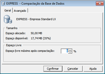 Compactação da Base de Dados O espaço ocupado em disco pela base de dados associada a cada empresa registada no sistema pode ser diminuído.