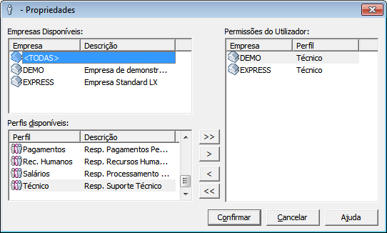 3. Depois de identificado o operador e os seus códigos de acesso passar ao separador Permissões.