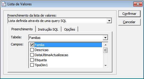 Esta configuração resultará numa lista parametrizada. Sempre que o utilizador iniciar a sua edição, todos os valores parametrizados ser-lhe-ão solicitados.