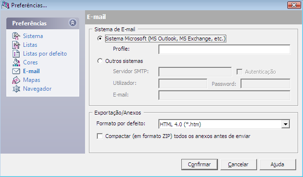 Email O separador email permite configurar o sistema de correio eletrónico utilizado em cada posto de trabalho.