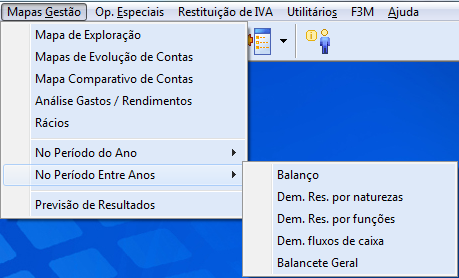 Nesta fase, a F3M, ainda se encontra a desenvolver os seguintes submenus para SNC- ESNL: Rácios Previsão de Resultados Este menu chama os mapas de gestão em PCIPSS ou SNC-ESNL conforme o ano ativo.