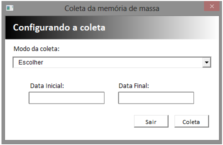 56 Pela tela inicial é possível fazer a coleta de dados da memória de massa de forma manual e observar o seu andamento.