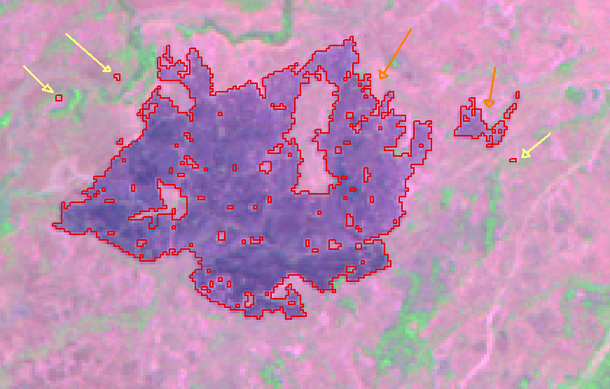 classificados corretamente como queimadas. Os polígonos no detalhe (C) mostram áreas alagáveis classificadas erroneamente como queimadas. 4.