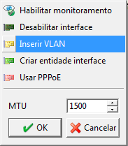 Figura 185 - Menu: configuração ou modificação de endereço IP. VLAN Para criar uma VLAN associada a uma interface, deve-se clicar na interface desejada no lado esquerdo da janela.