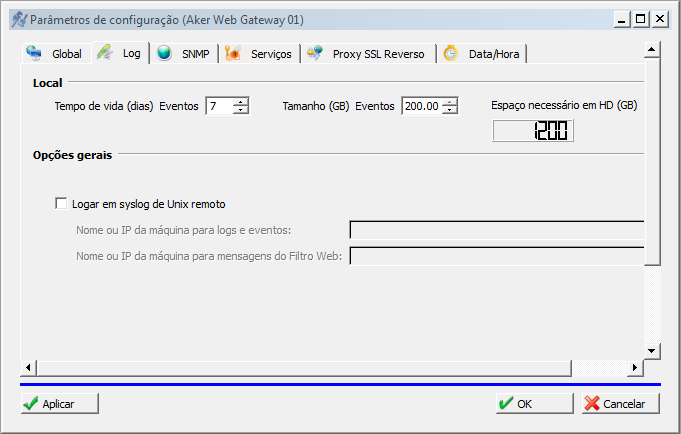 Aba Log Figura 47 Aba Log Local: Indica que os eventos devem ser salvos em um disco local, na máquina onde o AWG estiver rodando.