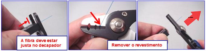 Montagem do cabo no gabarito de medida e corte. 8/25 Remova o revestimento da fibra. Limpe a fibra com lenço e álcool isopropílico.