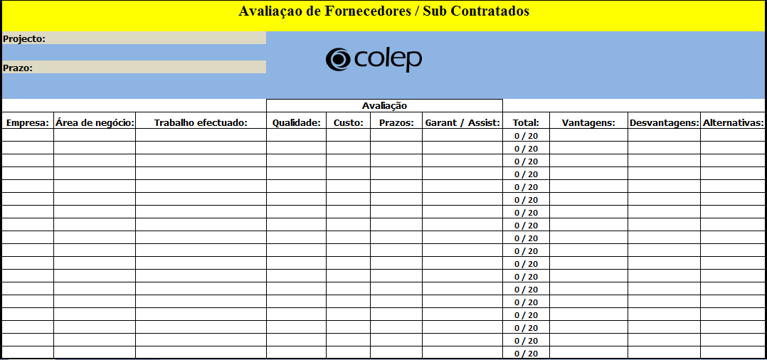 Análise e propostas de melhorias de processos no Departamento de Engenharia da COLEP Figura 3.17. Avaliação de fornecedores Encerramento de projeto Este documento (Figura 3.