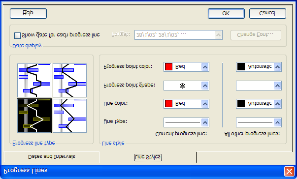 Progress Lines - Linhas de Andamento Wizard Gant Chart... Utiliza o assistente para formatar a exibição do Gant.