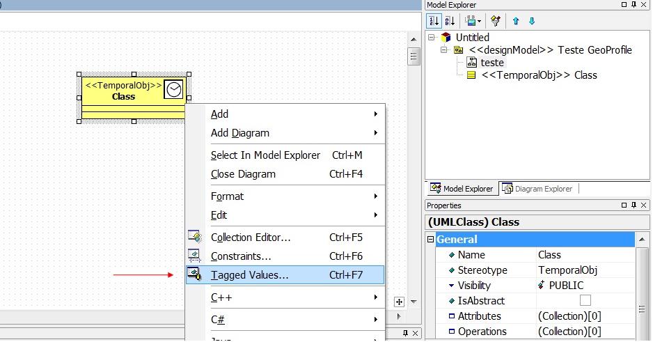 O valor de cada tagged value da classe poderá ser editado na janela Tagged Value Editor que aparece.