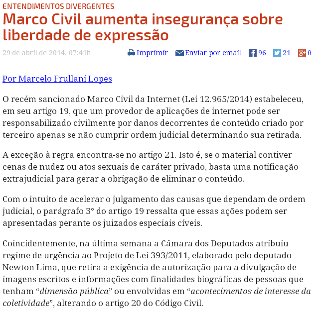 Marco Civil - Primeiras Reações: Overlapping com princípios constitucionais?