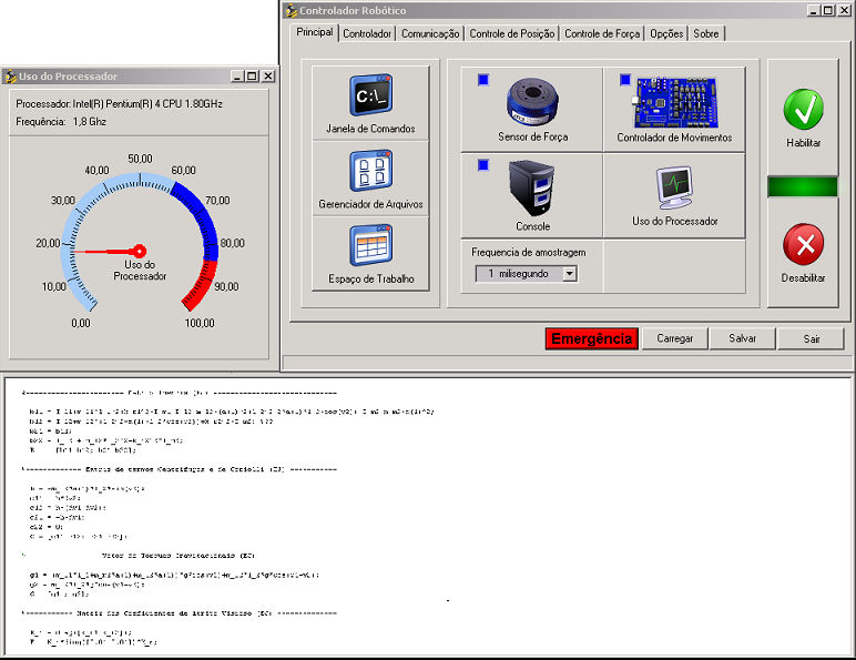 Figura 6. Configurações avançadas do software (controle de força). Figura 5. Software controlador robótico. constituído por um braço antropomórfico com um punho esférico.