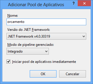 Na lista Conexões, clique com o botão direito no item Pools de Aplicativos e selecione a opção Adicionar Pool de