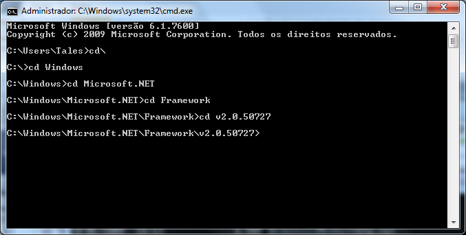Digite o comando: cmd e clique em OK; Digite os comandos: Cd\ <ENTER> Cd Windows <ENTER> cd