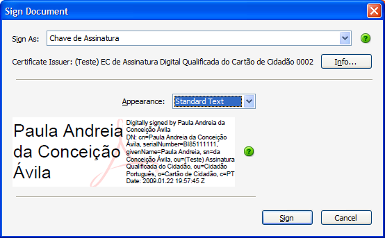 8. Selecione a pasta onde guardar o novo documento e clique em OK. Ser-lhe-á solicitado o seu Código PIN de Assinatura. Windows XP Windows Vista / 7 / 8 9. Insira o Código PIN e clique OK 3.2.4.