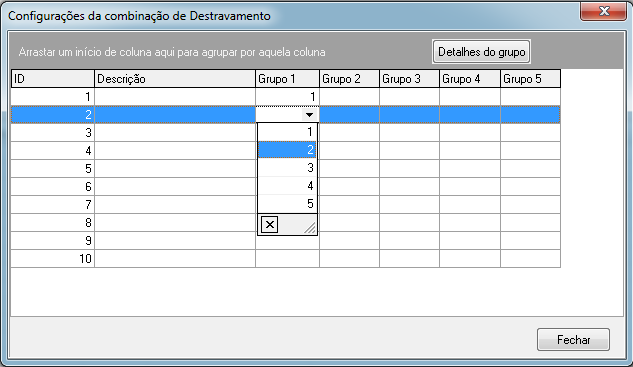 2. Clique com o botão esquerdo sobre o item para editar com o cursor e entrar no estado de edição. 3. Escolha o número de grupo através da caixa de seleção. 4.