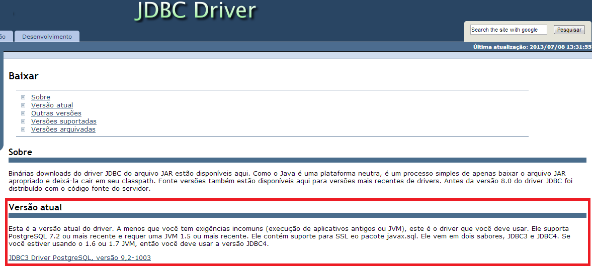 Driver para ligação Java e Postgre http://jdbc.