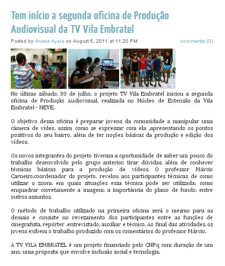 50 Figura 18 Página de notícias Fonte: TV Vila Embratel (2012) Existem páginas que são utilizadas como