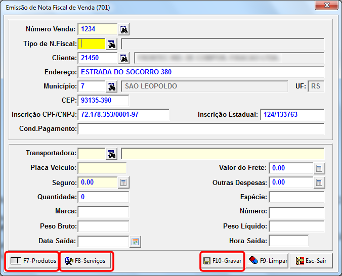 Notas Fiscal Avulsa Na tela de emissão de Nota Fiscal Avulsa após selecionarmos a venda desejada as seguintes opções serão habilitadas : 1 Produtos : Exibe os itens da venda