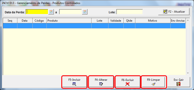 SNGPC Manutenção de Perdas Na tela de Movimentação de Perdas existem alguns filtros para a listagem de perdas: 1- Data da Perda : Filtra os resultados por uma data definida.