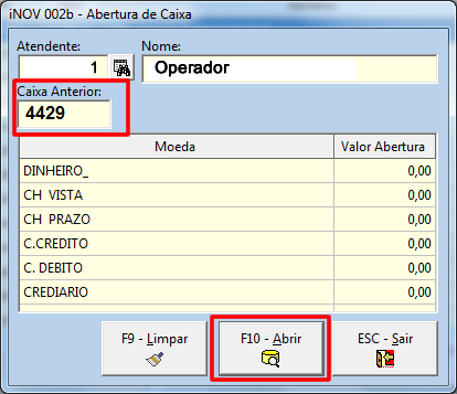 Caixa Caixa Abertura de Caixa Na tela de Abertura de Caixa o usuário somente precisará informar o número do caixa anterior como