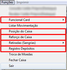 Caixa Caixa Funções Além das opções já mostradas anteriormente a tela de