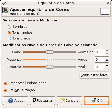 Equilíbrio de Cores Permite que se altere a mistura geral