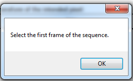 5.4 Visualização do vídeo Desenvolvimento do software Figura 5.4 - Aviso que indica que se deve escolher a primeira frame da sequência sempre que se pretende abrir uma nova sequência.