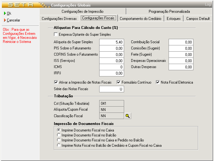 4.3 Preparando o SETAERP Para disponibilizar a emissão de NF-e no SETARP, devemos realizar algumas configurações, sendo elas: 4.