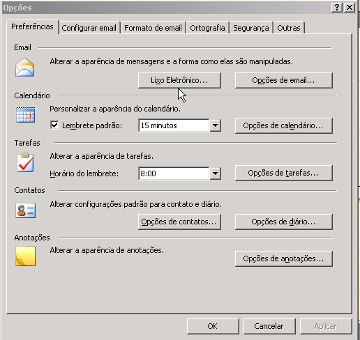 OUTRAS OPÇÕES DO PAINEL DE CONTROLE DO CALENDÁRIO Para acessar o painel de controle do calendário siga os passos abaixo. 1. Clique no menu Ferramentas; 2. Clique em Opções.