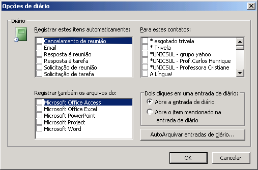 DIÁRIO PARA QUE SERVE O DIÁRIO? O diário, como o próprio nome já diz, é utilizado para registrar o que é utilizado no Outlook no decorrer do dia.